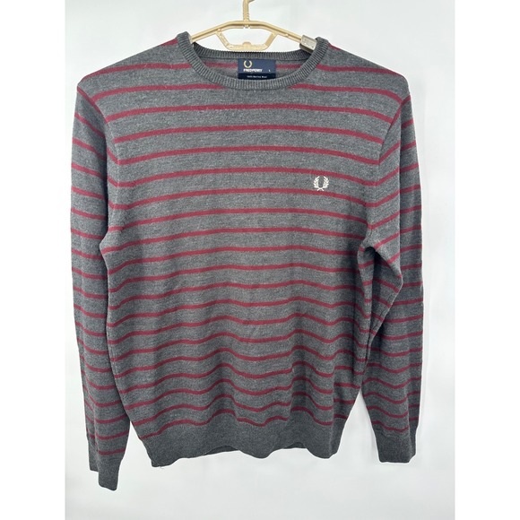 Fred Perry Merino Wool Striped Sweater Men's Long Sleeve Casual Top - Picture 1 of 5